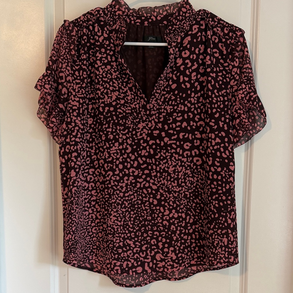 J. Crew Black Blouse with Pink Leopard Print
